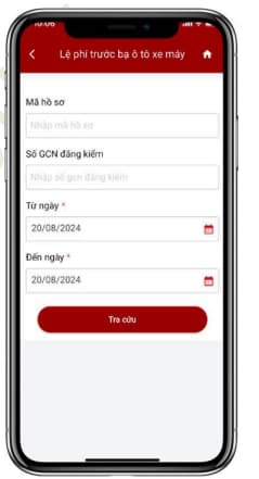 Menu tra cứu hồ sơ khai lệ phí trước bạ eTax Mobile