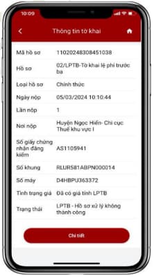 Thông tin chi tiết tờ khai lệ phí trước bạ