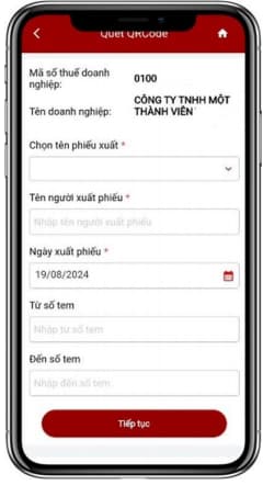 Màn hình nhập thông tin phiếu xuất trên Etax Mobile