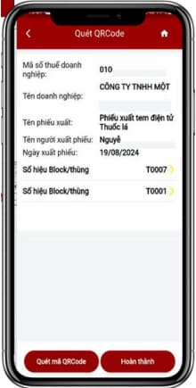 Thông tin số hiệu Block/Thùng sau khi quét mã QR