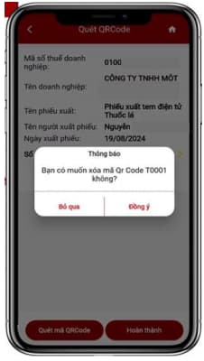 Xóa mã QR Code trên Etax Mobile