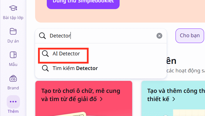 Tìm ứng dụng Detector Canva AI