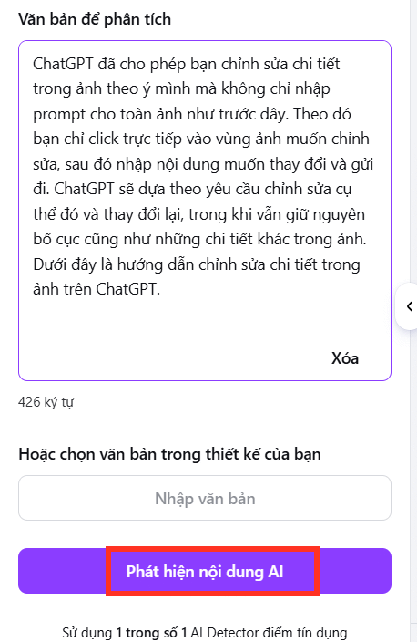 Phát hiện nội dung bằng AI Detector Canva AI