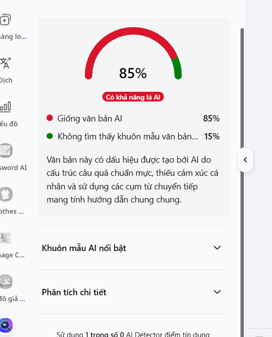 Nhận xét văn bản bằng AI Detector Canva AI