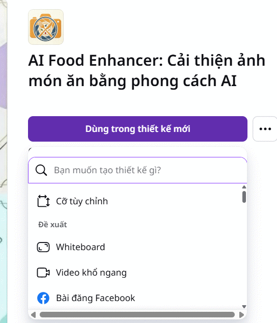 AI Food Enhancer trên Canva