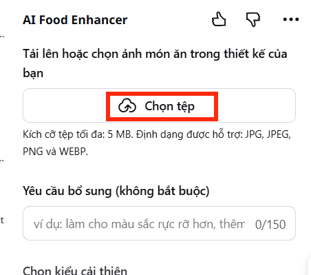 Tải ảnh lên AI Food Enhancer trên Canva