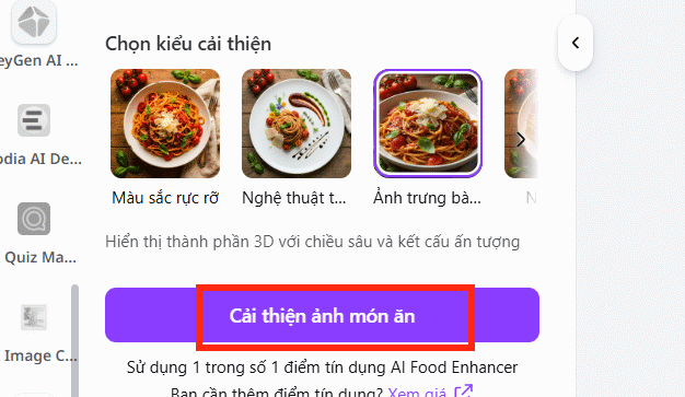 Phong cách chỉnh ảnh đồ ăn AI Food Enhancer trên Canva