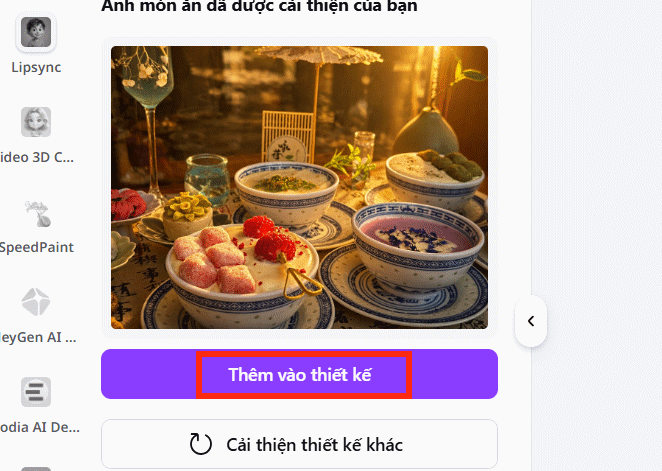 Ảnh đồ ăn AI Food Enhancer trên Canva