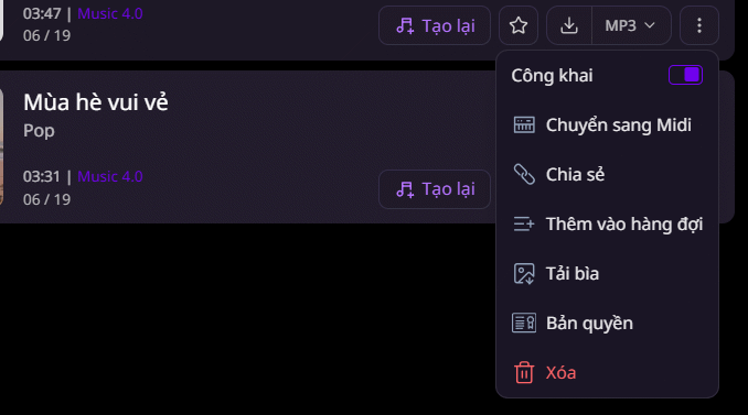 Tùy chọn nhạc AI tạo trên AI Music Maker