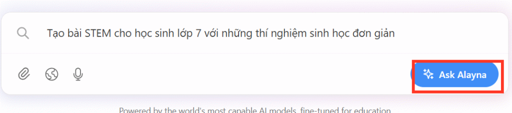 Mô tả hoạt động STEM tạo trên Alayna AI