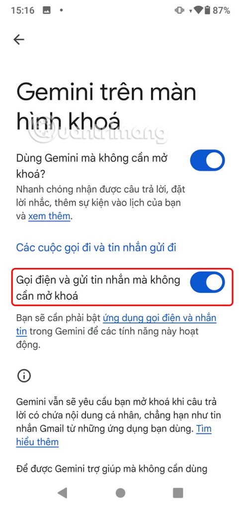 Kích hoạt thực hiện cuộc gọi qua Gemini