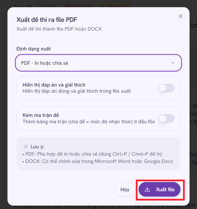 Xuất file đề thi từ AutoExam.ai