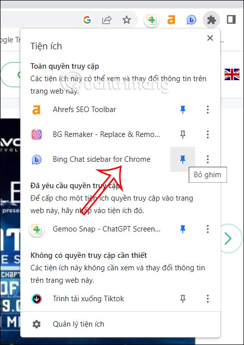 Tiện ích Bing Chat sidebar for Chrome