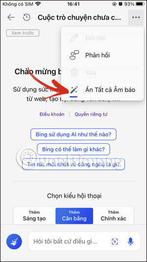 Ẩn âm báo trong Bing Chat