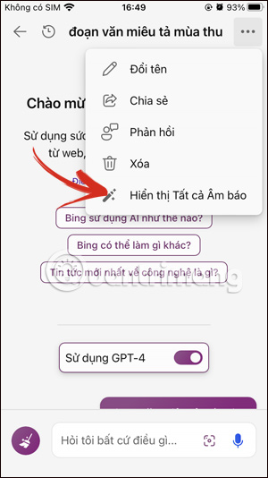 Hiển thị lại 3 kiểu hội thoại Bing Chat