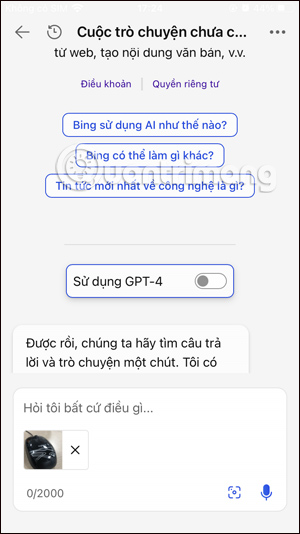 Nhập câu hỏi cho Bing Chat