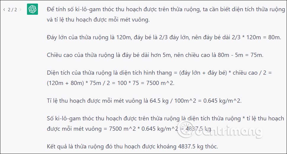 So sánh lời giải toán từ Chat GPT
