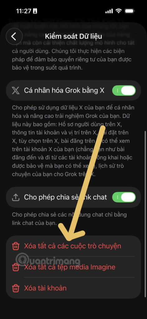 cách xóa lịch sử trò chuyện grok