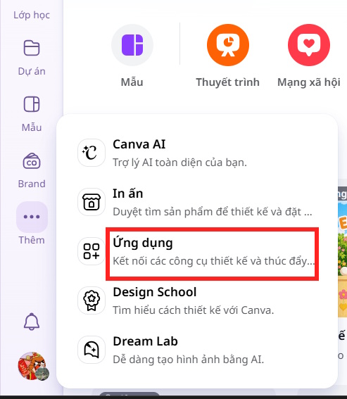 Ứng dụng trên Canva 
