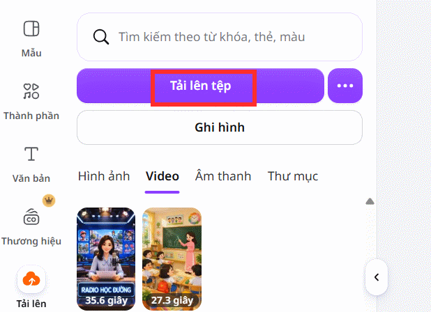 Tải video lên Canva 