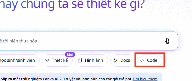 Mục Code trên Canva AI