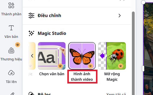 Chuyển ảnh thành video tạo trên Canva