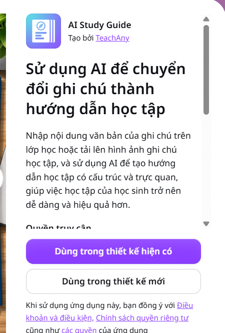 Chọn thiết kế dùng AI Study Guides trên Canva 