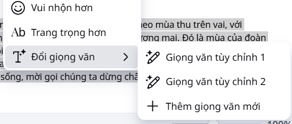 Chọn giọng văn đã thêm