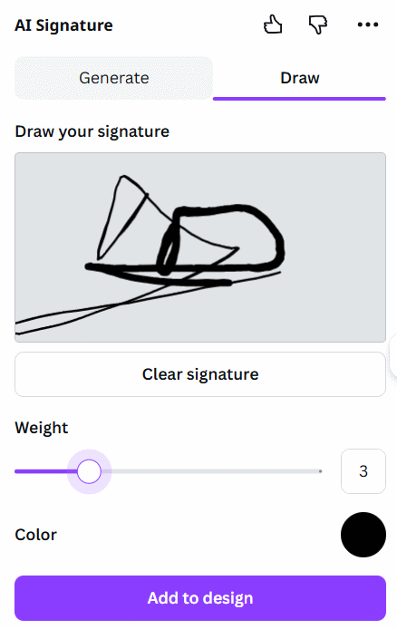 Vẽ chữ ký qua AI Signature Canva 