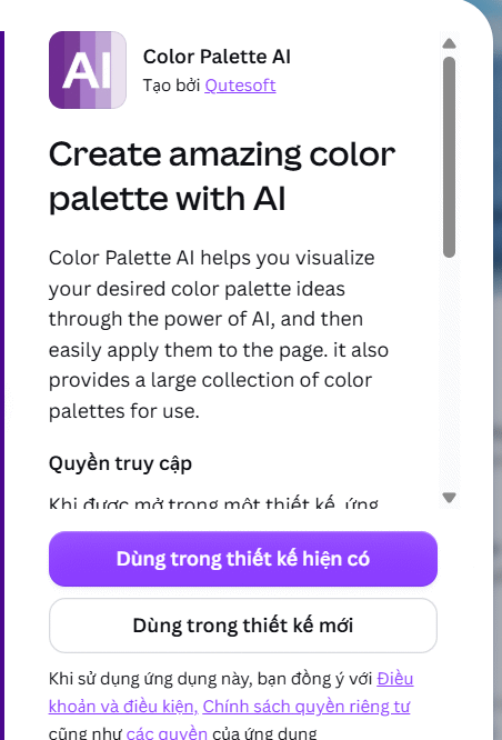 Color Palette AI trên Canva
