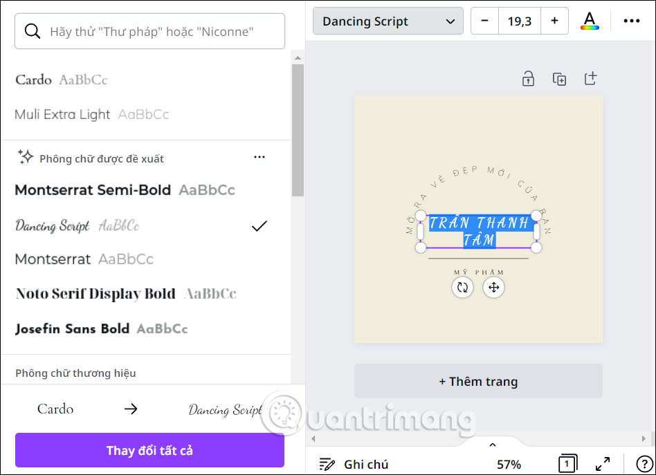 Đổi font chữ Canva