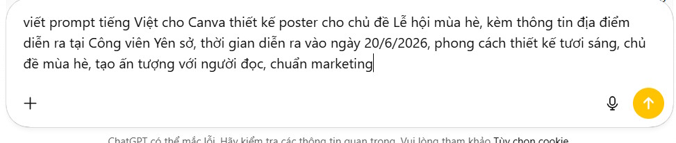 Tạo lệnh thiết kế poster trên Canva AI