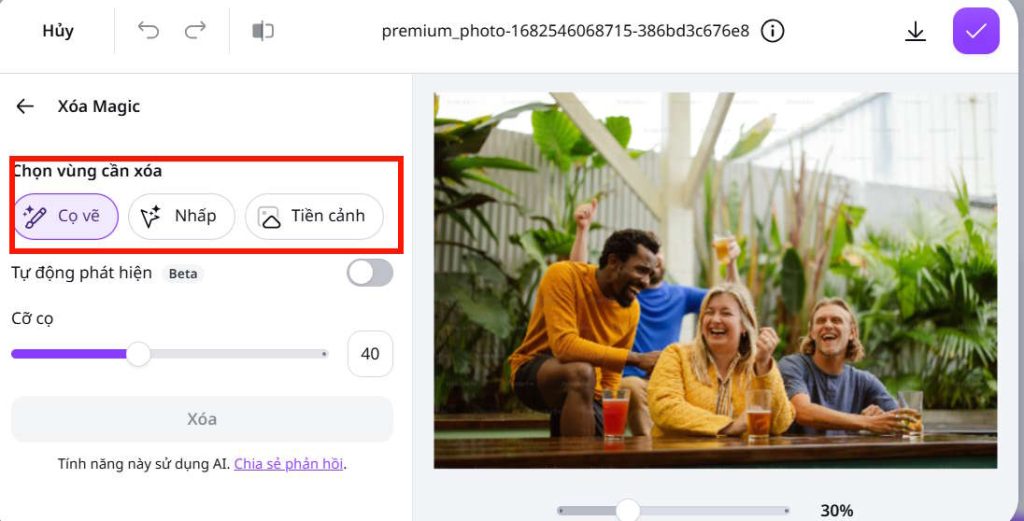 Tùy chọn xóa Magic trên Canva