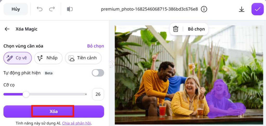 Chọn xóa người trong ảnh trên Canva