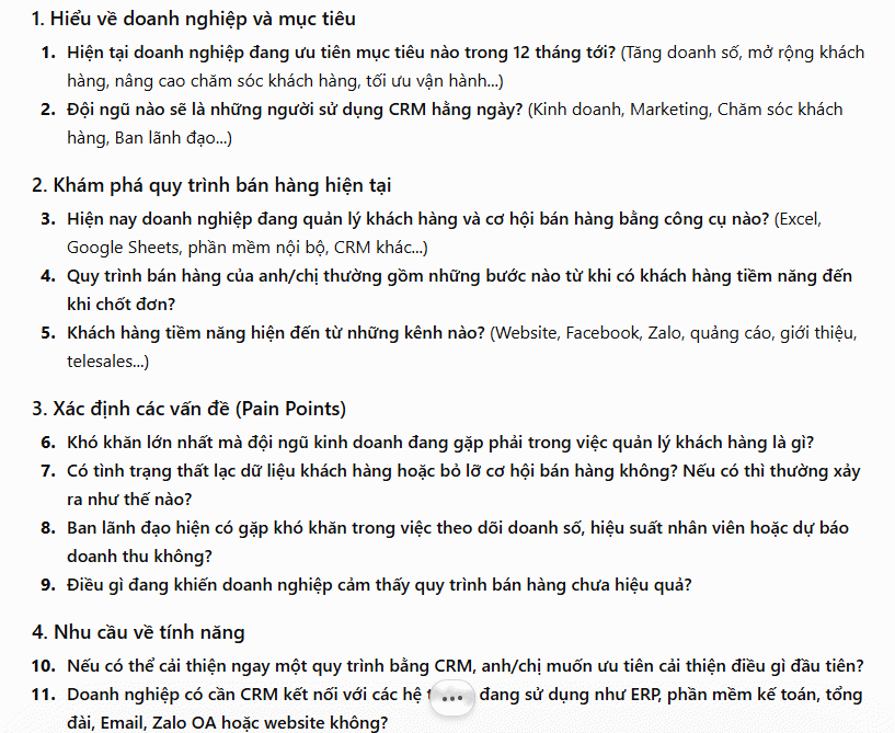 Câu hỏi về cuộc họp