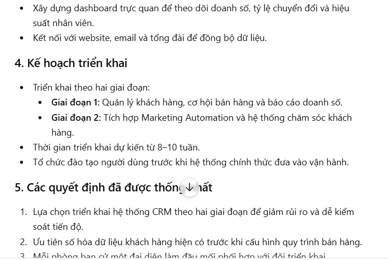 Tóm tắt nội dung cuộc họp