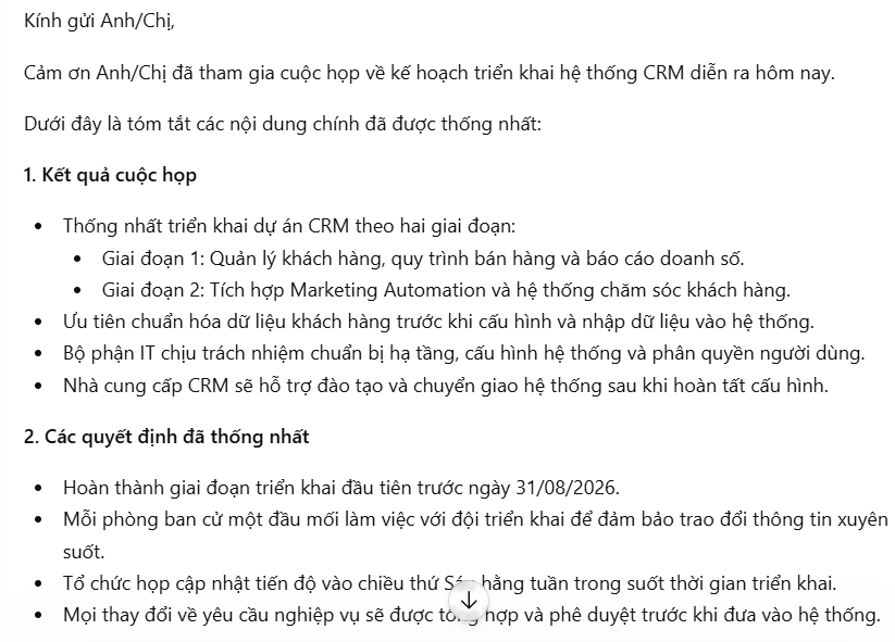 Chuẩn bị email sau cuộc họp