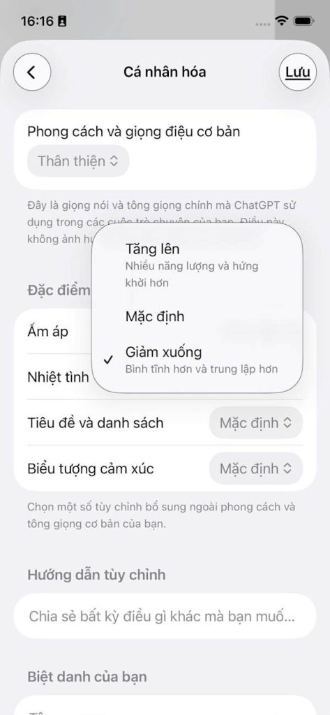 Thay đổi giọng điêu ChatGPT
