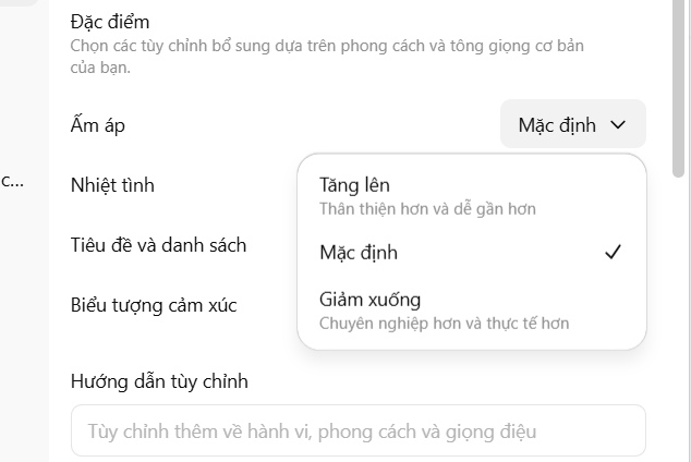 Chỉnh đặc điểm giọng ChatGPT