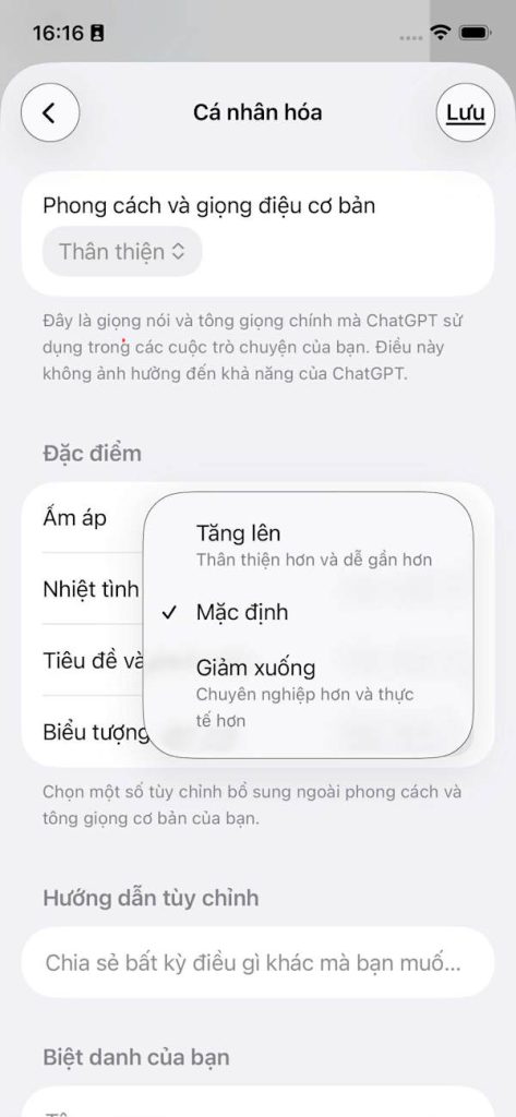 Chỉnh đặc điểm giọng nói ChatGPT