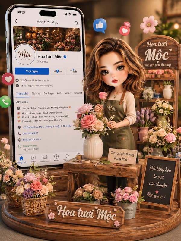 Ảnh chibi nghệ nhân cắm hoa