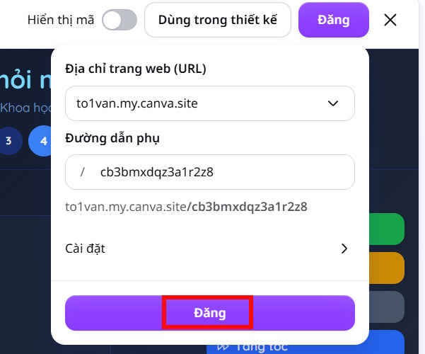 Tạo link thí nghiệm lên Canva AI
