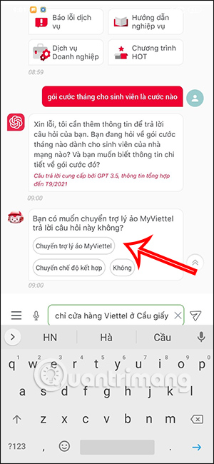 Hỗ trợ trả lời bằng Trợ lý ảo My Viettel
