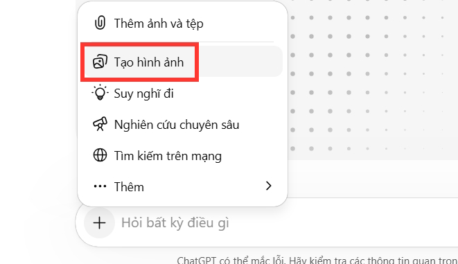 Chế độ Tạo ảnh trên ChatGPT