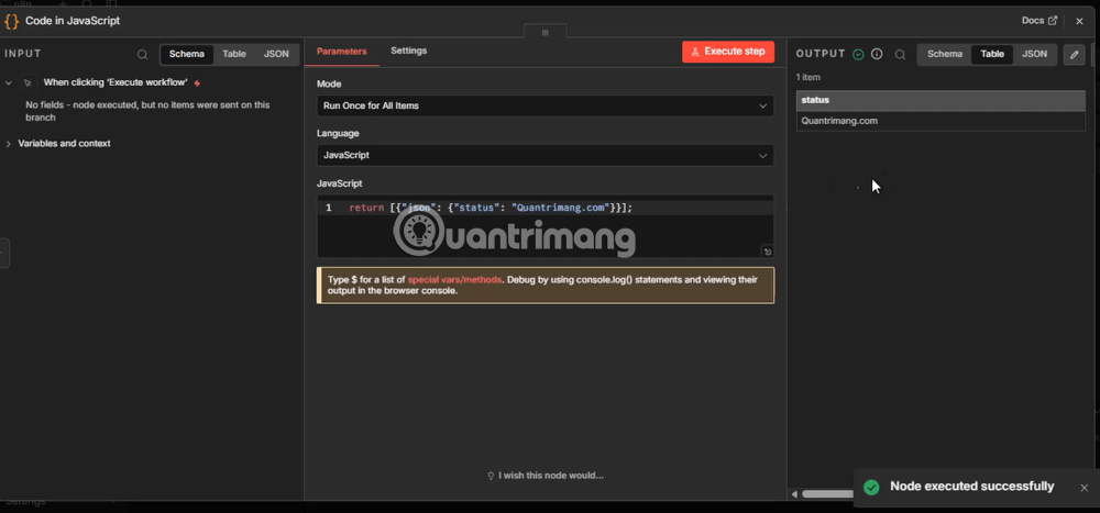 chạy java script trên n8n