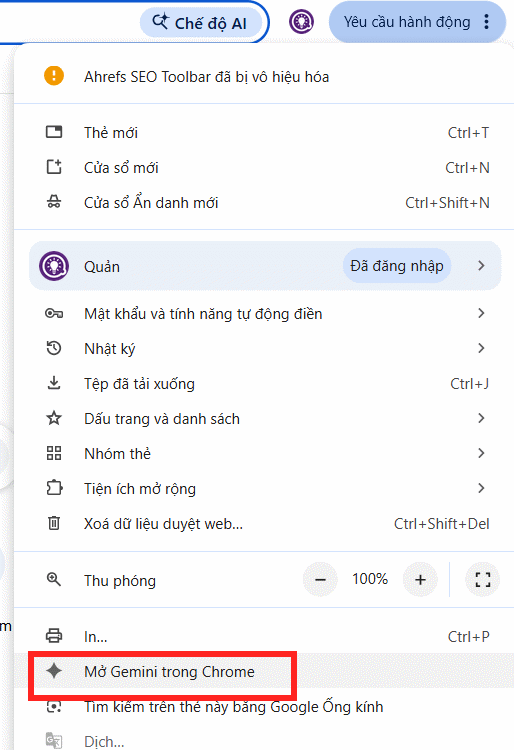 Mở thanh bên Gemini trên Chrome