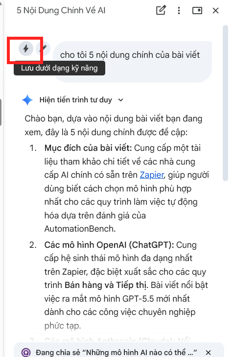 Lưu câu lệnh Gemini trên Chrome