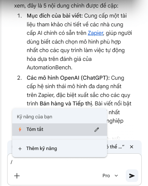 Dùng lại câu lệnh Gemini trên Chrome