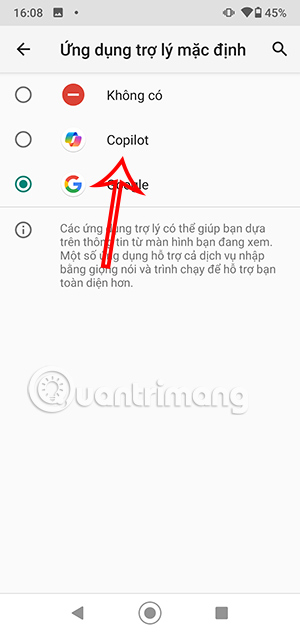 Chọn Copilot làm trợ lý Android