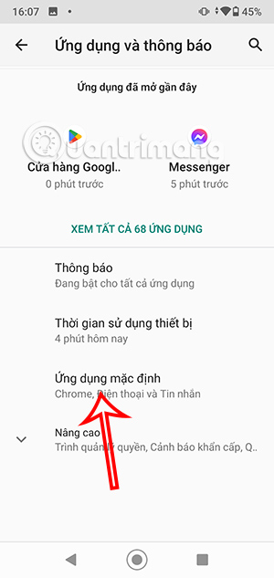 Chỉnh ứng dụng mặc định trên Android